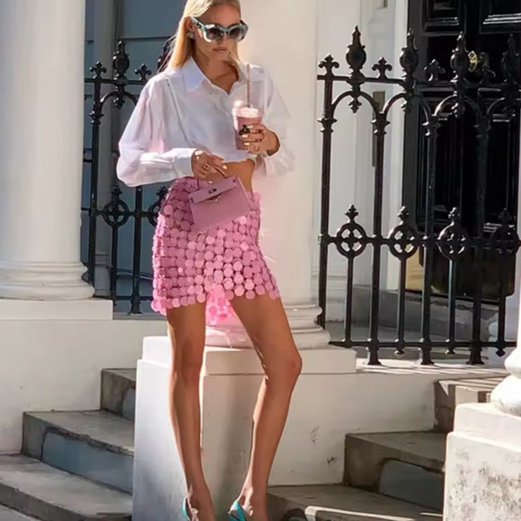 Women’s Pink Sequin Waist Body Chain Sparkly Sequin Skirt - Picture 10 of 12